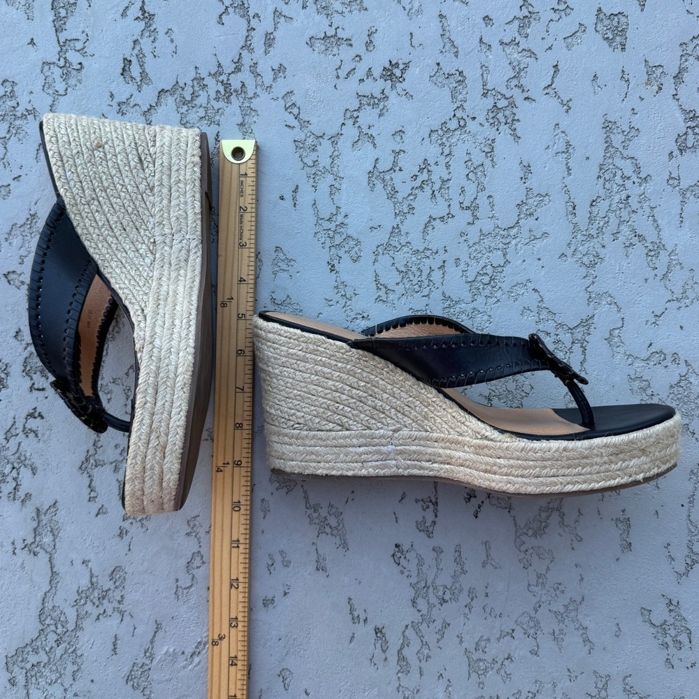 Jack Rogers Women's Black Leather Espadrille Wedge Sandals Flip Flops Size 9.5M - Picture 8 of 8